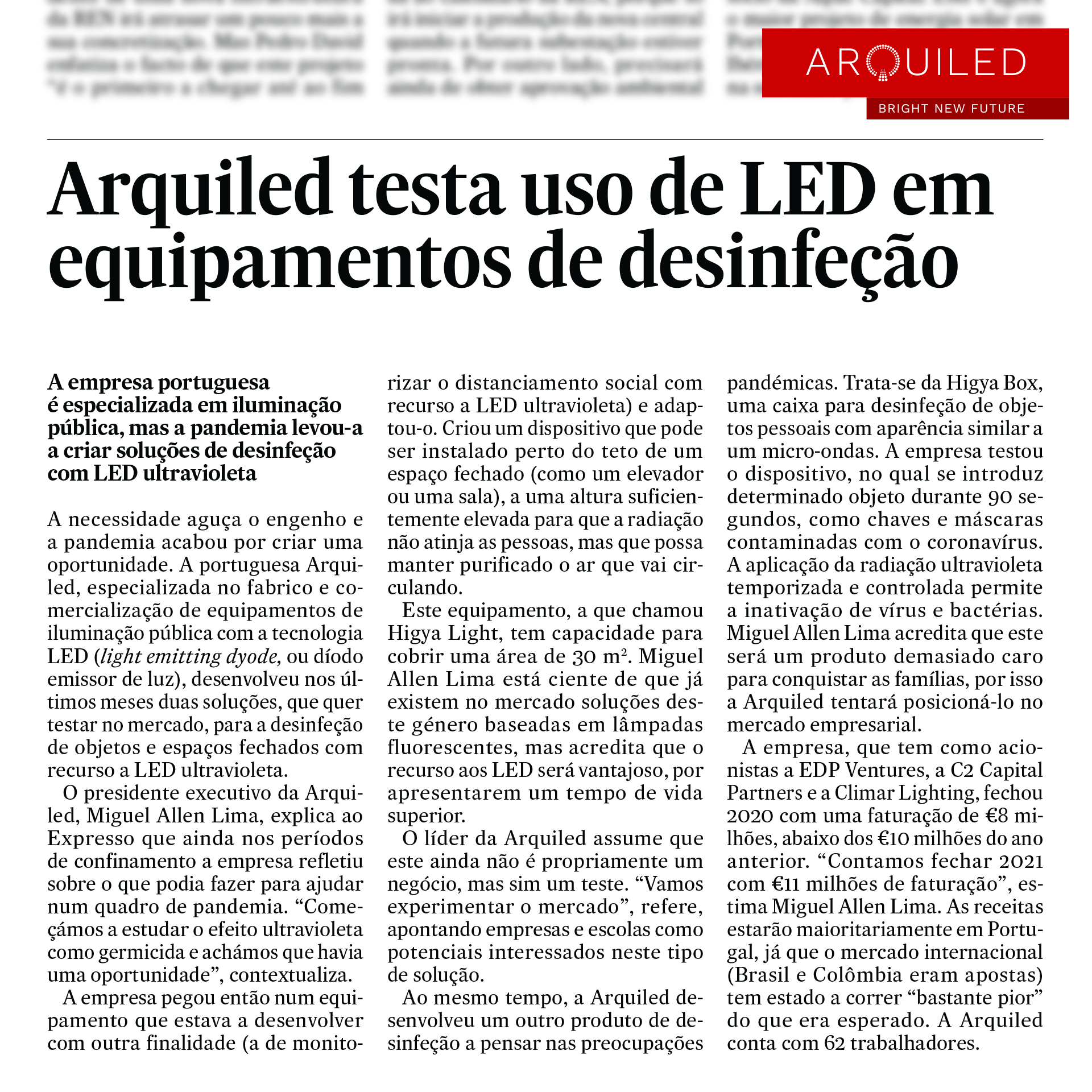 Arquiled - Dipositivos LED UV-C - Jornal Expresso Arquiled - Higya - Expresso